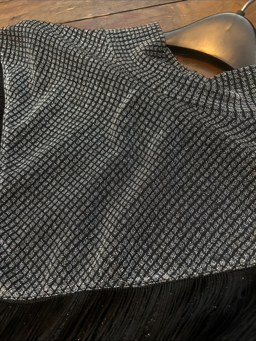 Fringe Knit Poncho in Black & Silver - Pullover Festival Top - Picture 2 of 5